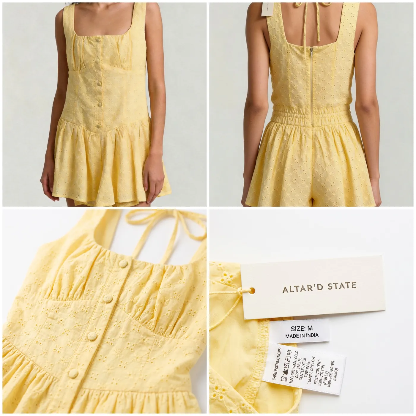 Polished on-model listing photos of the yellow romper
